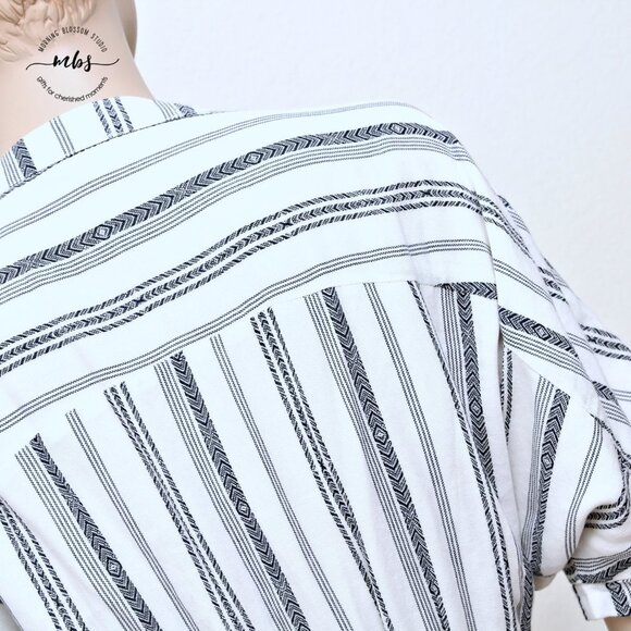 En Creme Boho Striped Low Neck Maxi Dress Blue White Women S - Picture 12 of 15